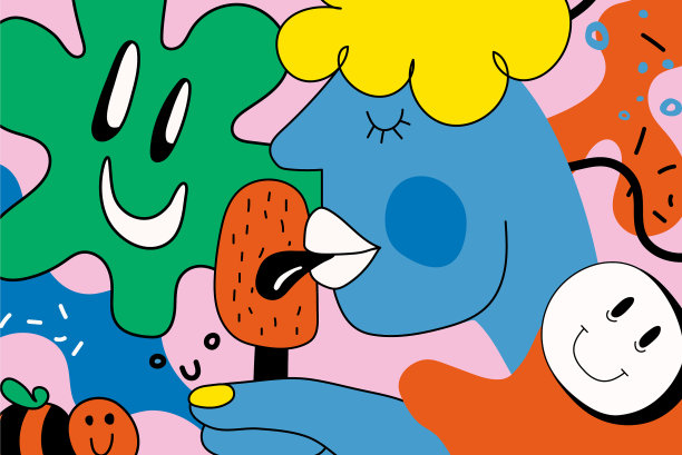 幸福的女人以舔甜冰棍为背景图片下载