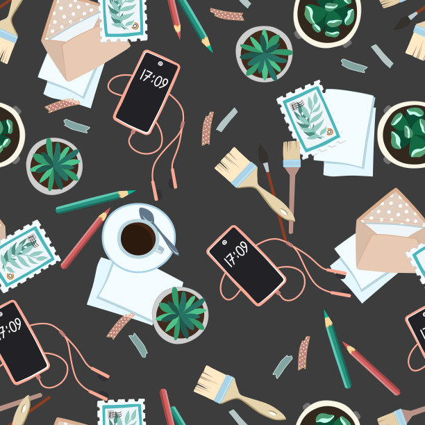 无缝背景用仙人掌和一杯图片下载