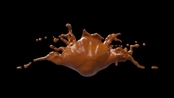黑色背景上的巧克力飞溅。3 d演示。图片下载