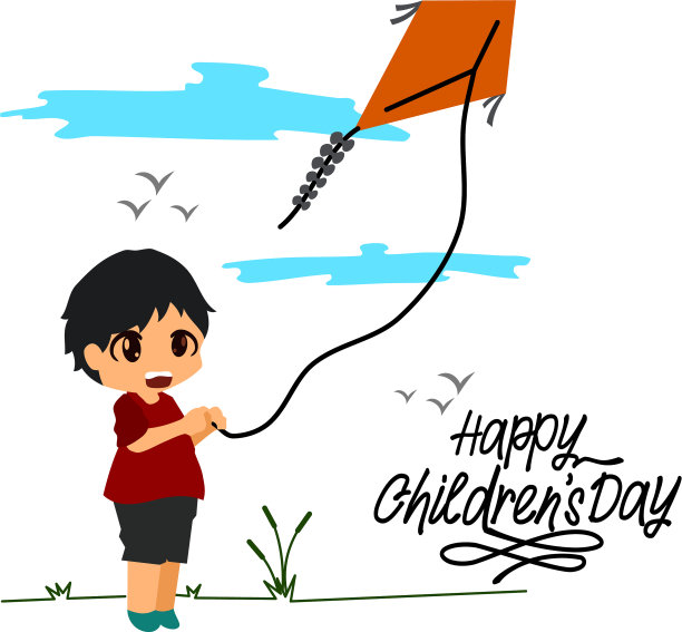 孩子们玩风筝快乐儿童节图片下载