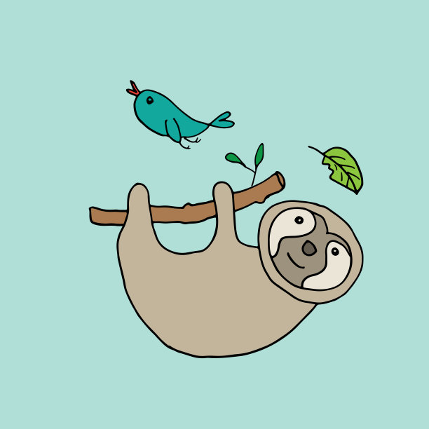 可爱的树懒卡通动物，婴儿和儿童打印设计矢量插图图片下载