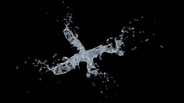 水花与水滴在黑色的背景。三维演示图片下载