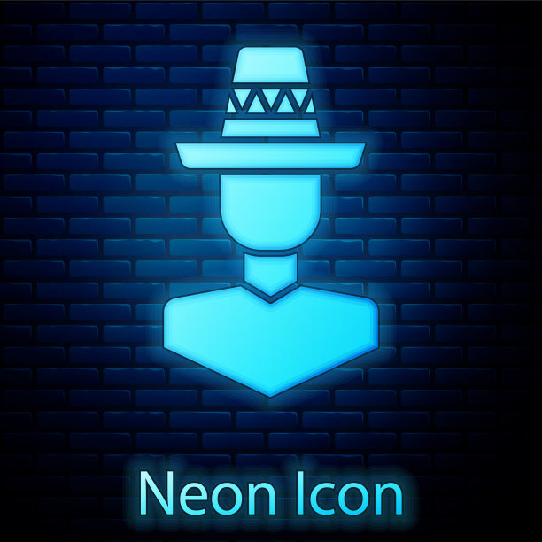 发光的霓虹墨西哥男子戴着宽边帽图标图片下载