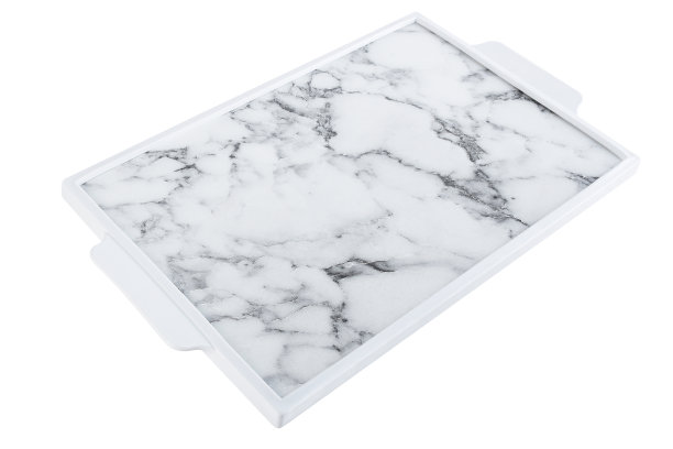 白色背景上的大理石纹理托盘(剪切路径)图片下载