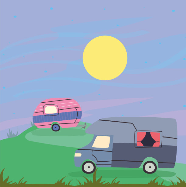 夜间露营拖车的设计图片下载