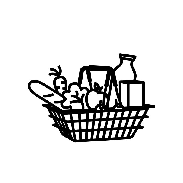 超市篮子与食物平面图标杂货店图片下载