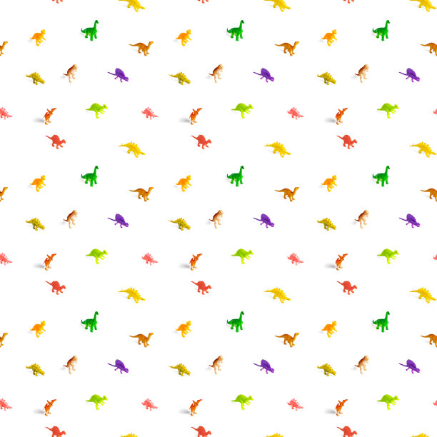 无缝模式的不同恐龙玩具在白色的背景图片下载