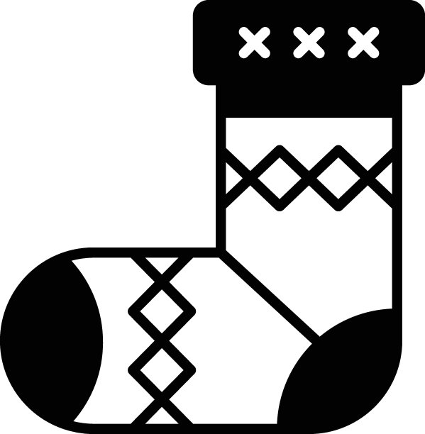 装饰袜子概念，穿着暖布矢量字形图标设计，白色背景上的冬秋活动符号，寒冷天气符号，野性季节元素，图片下载