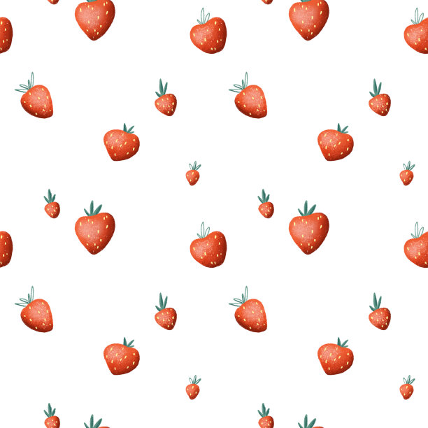 新鲜草莓无缝图案上的白色背景。草莓稀疏图案的厨房装饰，自制果酱包，织物印花，儿童壁纸。夏季草莓重复图案瓷砖图片下载