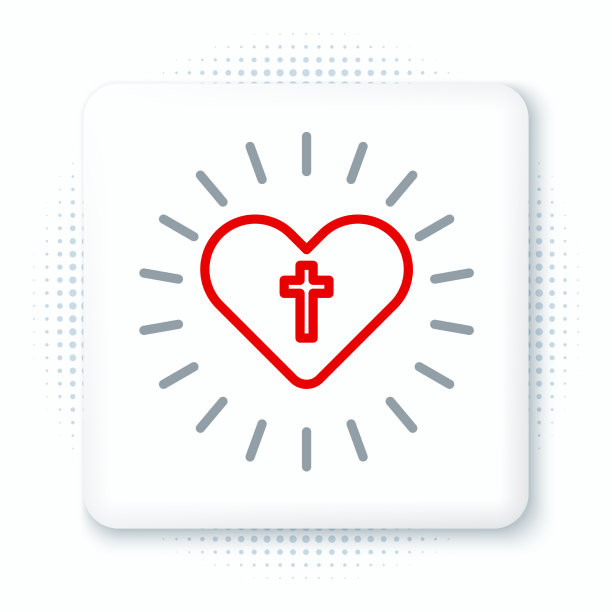 线基督教十字架和心偶像孤立上图片下载