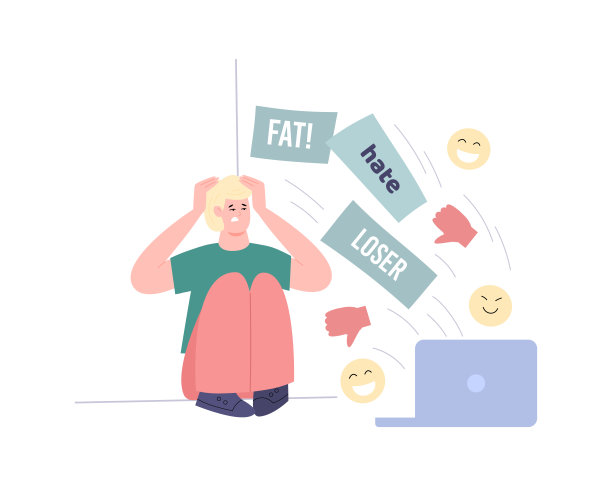 心烦意乱的年轻人或青少年附近的笔记本电脑不喜欢，平面矢量插图。图片下载