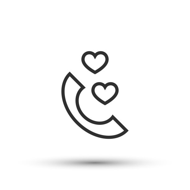 爱情电话图标矢量医疗元素设计，适用于移动概念和Web应用程序。矢量线条支持服务图标电话和心形隔离图片下载