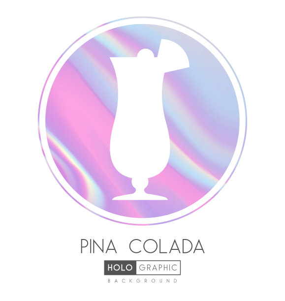抽象全息背景上的鸡尾酒剪影。椰林飘香鸡尾酒全息图标图片下载