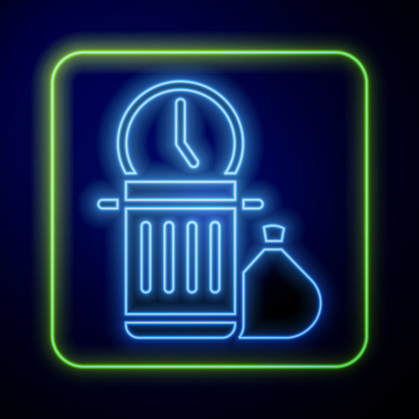 发光的霓虹灯浪费时间图标孤立在蓝色图片下载