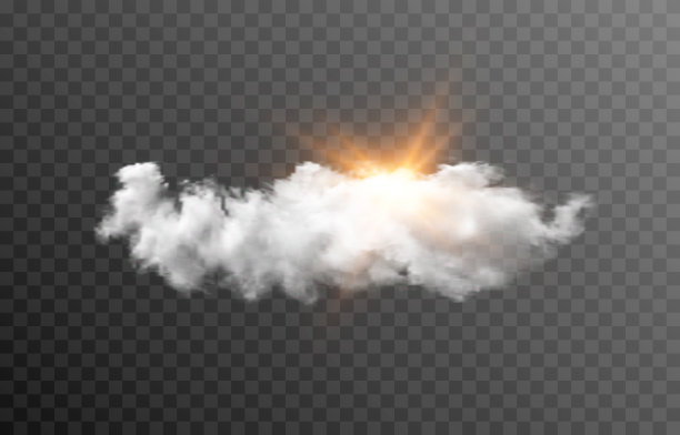 向量云与太阳。黎明，日出，光线，阳光。云、烟、雾。PNG。图片下载