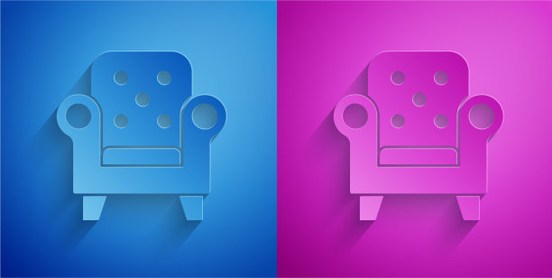 剪纸扶手椅图标孤立在蓝色和图片下载