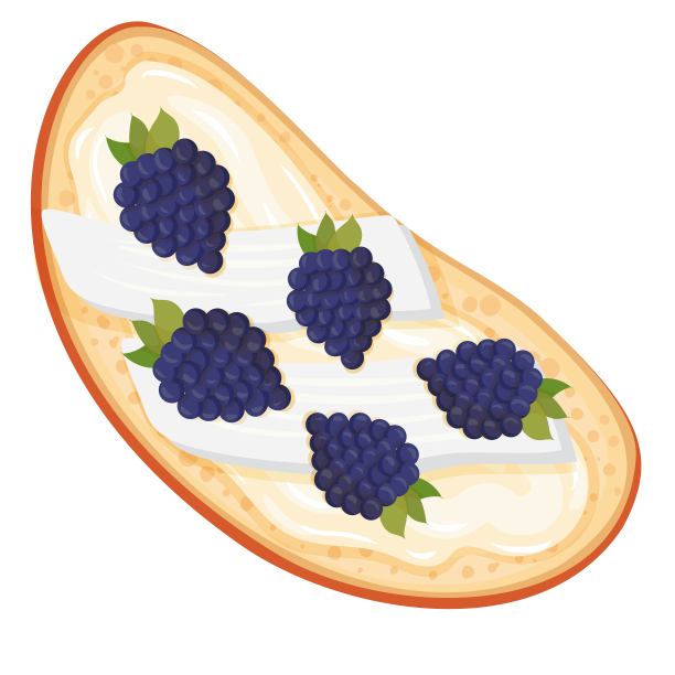黄油和黑莓三明治。意式烤面包。健康的食物。素食主义。简单的卡通风格的绘画。矢量插图。图片下载