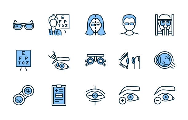 眼科平线图标设置为蓝色。矢量插图视觉治疗。眼科检查在眼科诊所的检查可编辑的中风图片下载