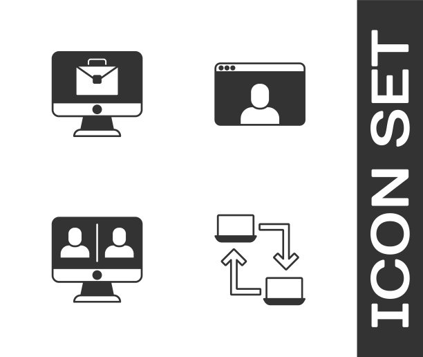 设置“在线工作”、“视频会议”和“图标”。向量图片下载