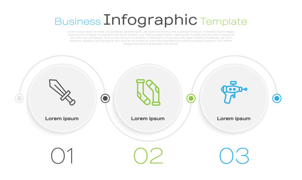 游戏设置线剑，袜子和射线枪。业务信息模板。向量图片下载