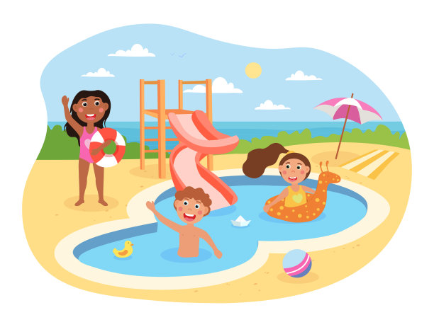 快乐的孩子们在水上公园玩得很开心图片下载