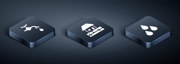 设置等距水龙头，滴水和供水管道图标。向量图片下载