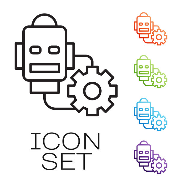 黑线机器人设置图标隔离在白色上图片下载