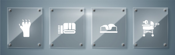 设置宠物婴儿车床毛巾堆叠和爪印图片下载