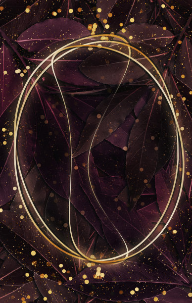 树叶背景金色框架和散景水滴3D插图图片下载