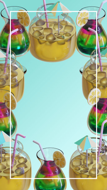 合成鸡尾酒杯和罐子三维渲染插图，适合假期，度假，旅游，或夏季主题图片下载