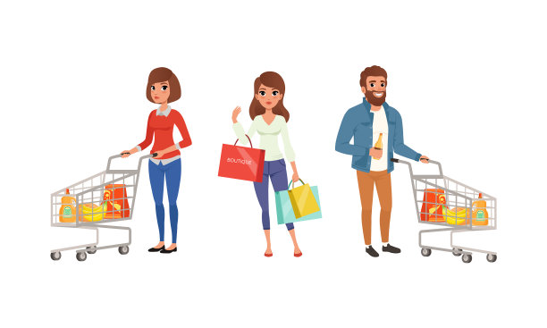 拿着购物车和袋子的人把男人和图片下载