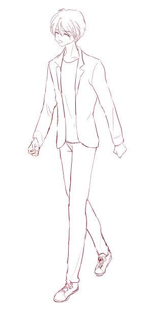 一个微笑着走着的男人的线条画图片下载