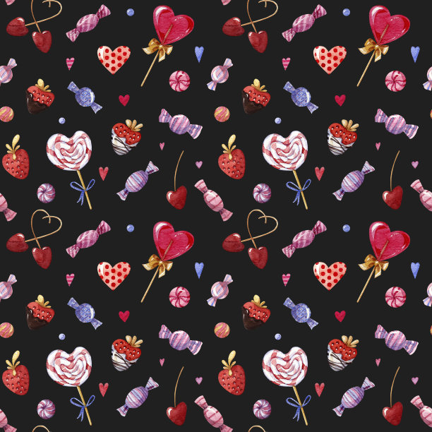 水彩糖果无缝情人节图案。图片下载