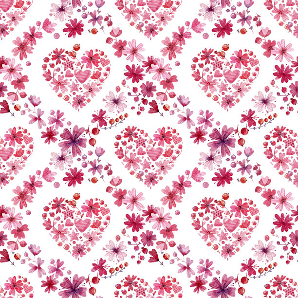 情人节水彩花卉无缝图案。图片下载