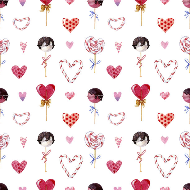 水彩糖果无缝情人节图案。图片下载