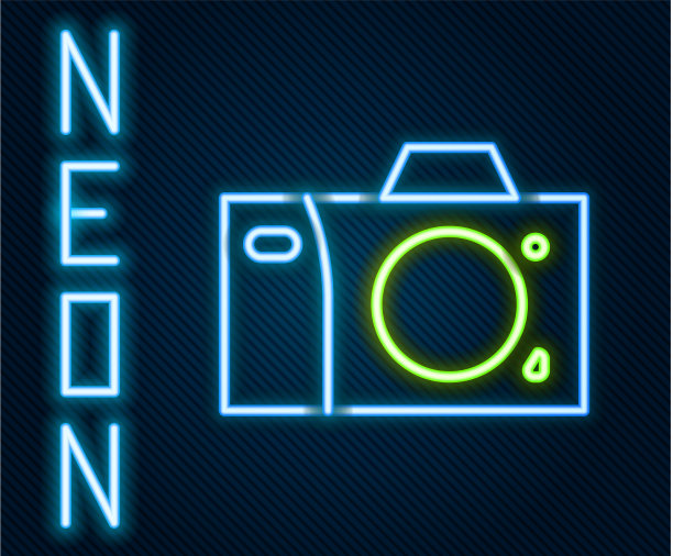 发光的霓虹灯线照片相机图标隔离图片下载