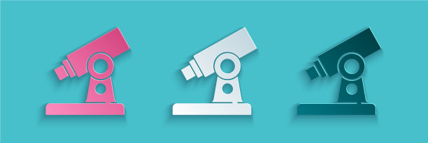 剪纸显微镜图标孤立在蓝色图片下载