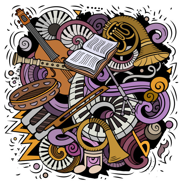 卡通涂鸦，古典音乐图片下载