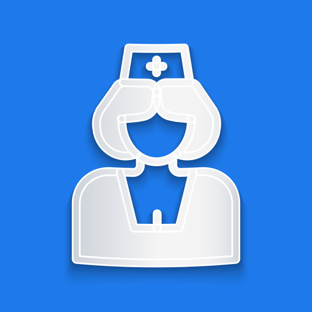 剪纸护士图标孤立在蓝色背景图片下载