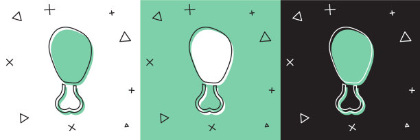 将鸡腿图标隔离在白色和绿色上图片下载