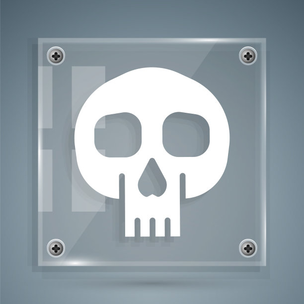 白色骷髅图标孤立在灰色背景图片下载