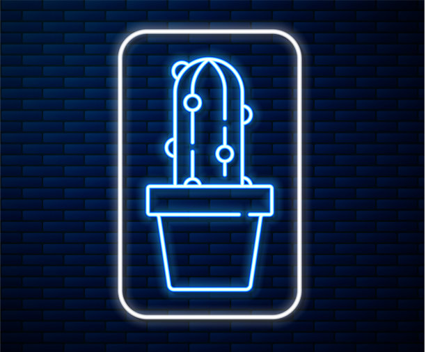 发光的霓虹灯线仙人掌佩奥特在花盆图标图片下载