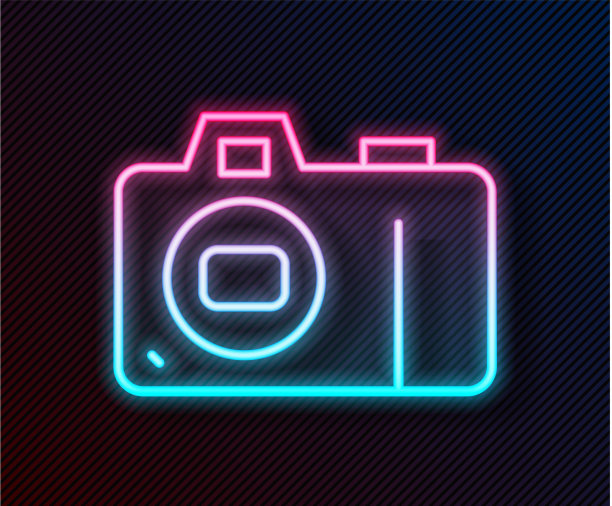 发光的霓虹灯线照片相机图标隔离图片下载