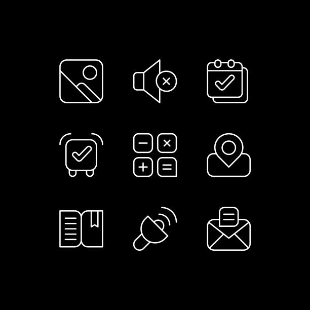 智能手机界面为白色线性图标设置图片下载