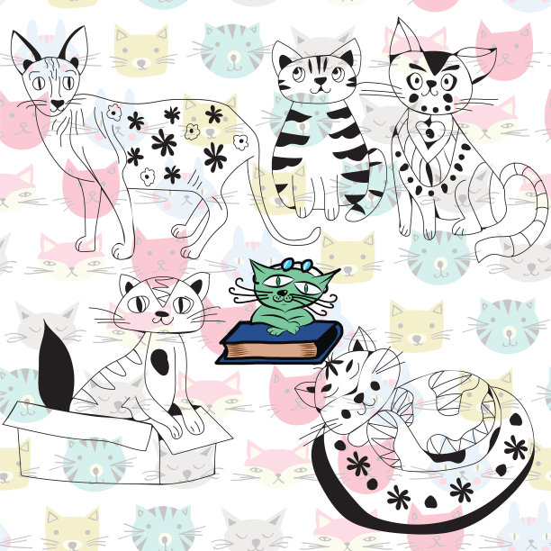 有趣的玩宠物角色在平面卡通风格图片下载