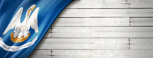 美国路易斯安那州旗帜白色木墙banner素材图片下载