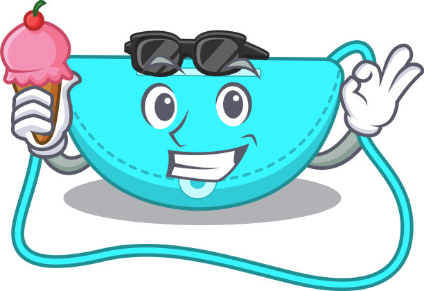 一个卡通画的吊带袋拿着锥形冰图片下载