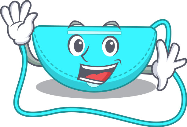 迷人的吊带袋吉祥物设计风格微笑图片下载