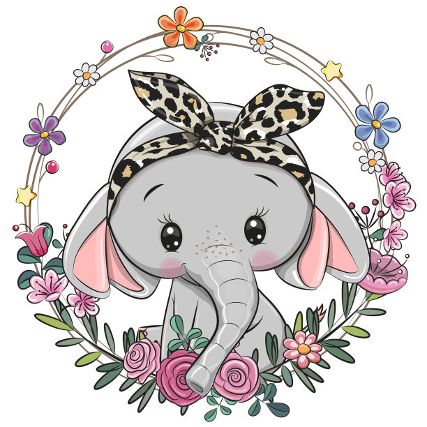 带花环的卡通大象图片下载