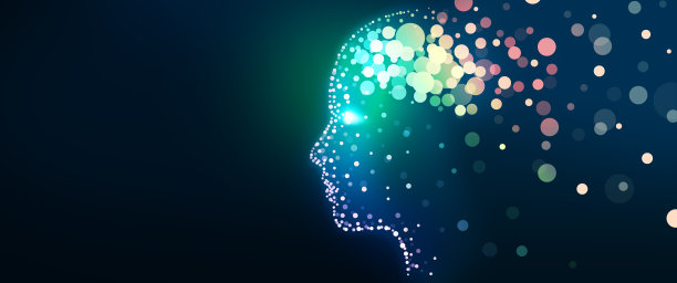 AI -人工智能。机器人的头部和面部都是用神经网络思考的。副本的空间。图片下载